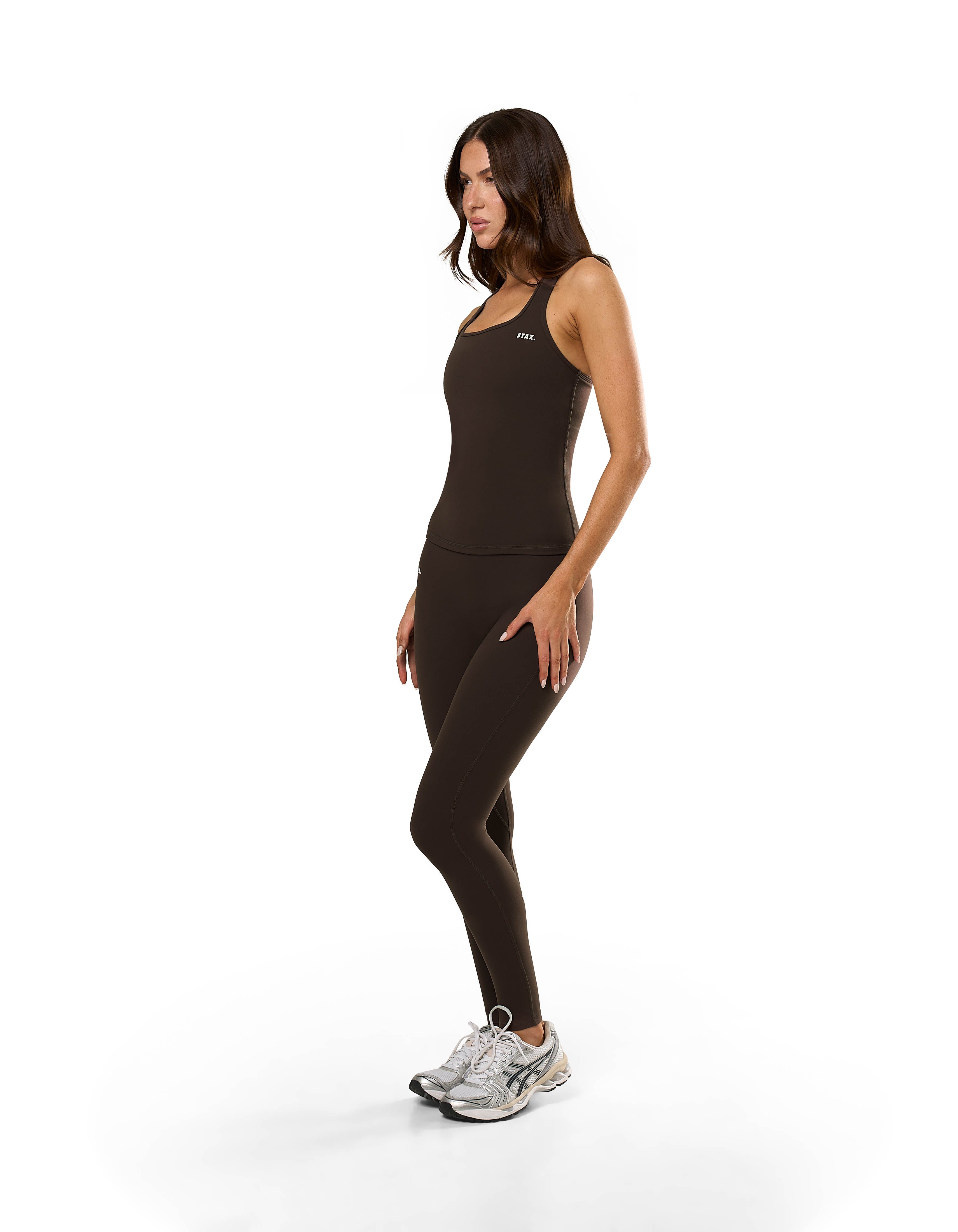 Side profile of STAX. Body Tank NANDEX™ in Espresso showing waist support to accentuate your shape  