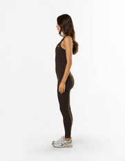 Side view of model wearing STAX. Body Tank NANDEX™ in Espresso showing full body flattering fit 