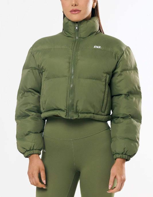 Cropped Puffer- Khaki