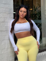 Square Neck Cropped Long Sleeve Airlyte - Grey Marle