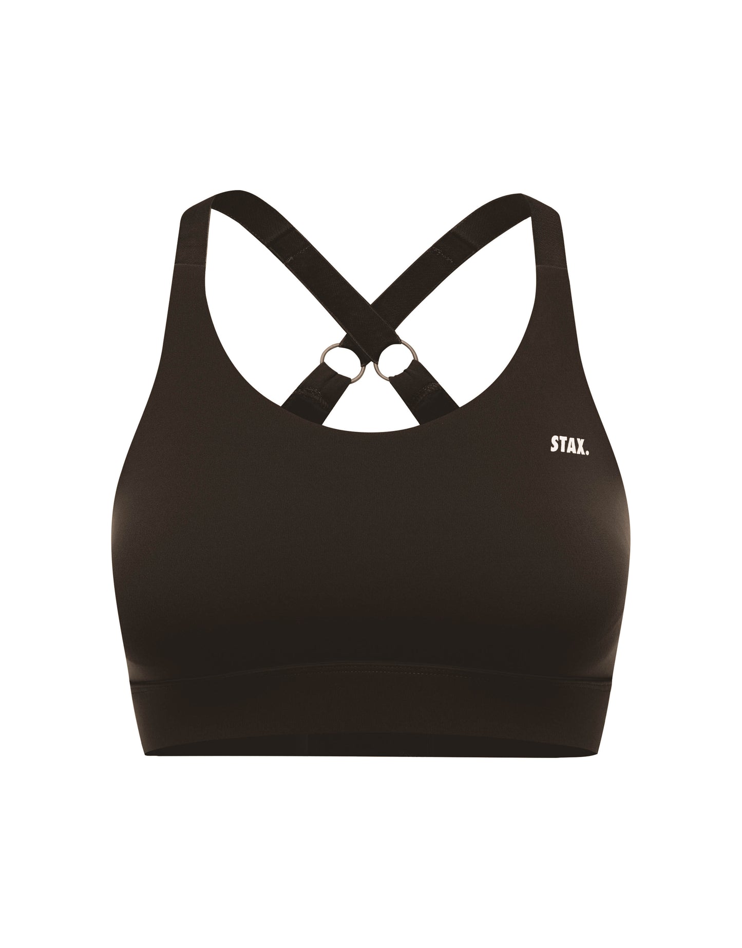 Flat lay front view of STAX. Adapt Crop NANDEX™ in Espresso isolated on a white background  