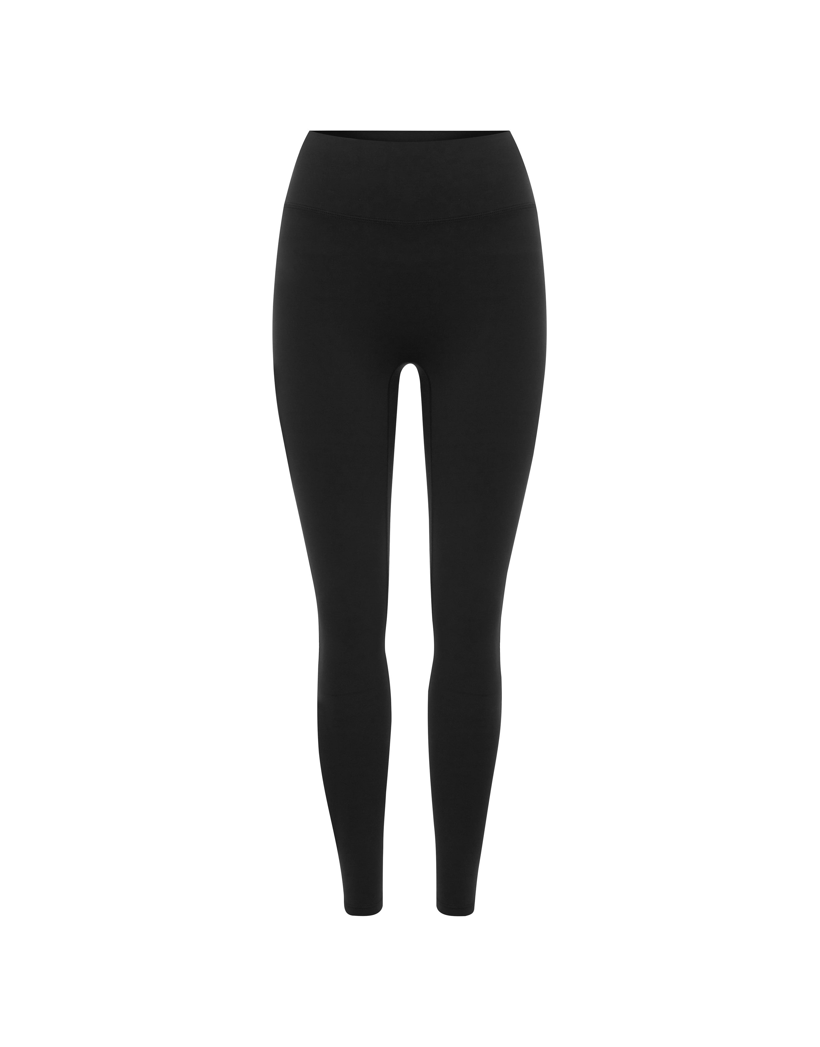 Flat lay front view of STAX. Full Length Tights Airlyte in Black isolated on a white background  