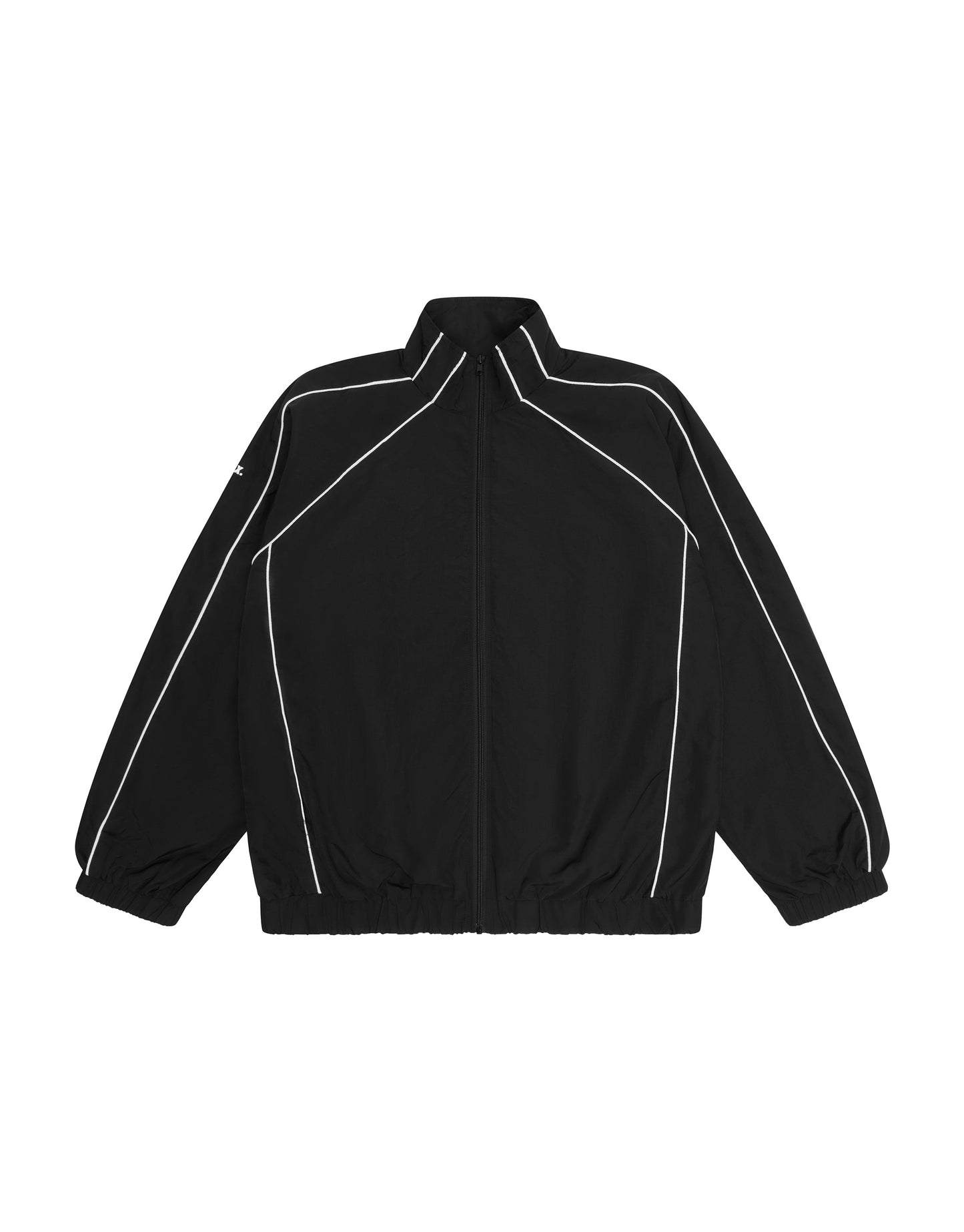 Flat lay front view of STAX. Woven Track Jacket