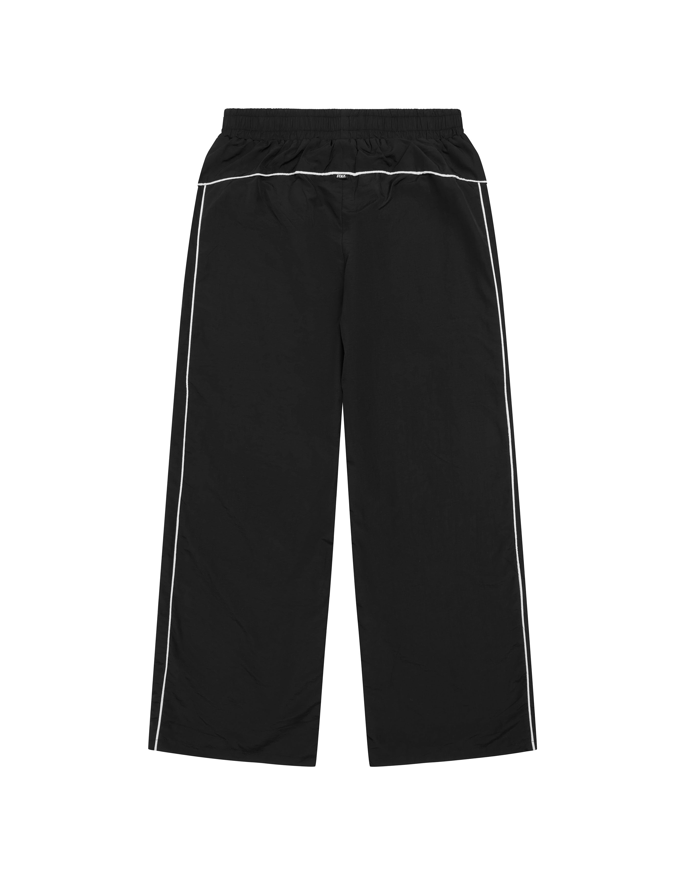 Flat lay back view of STAX. Woven Track Pants in Black