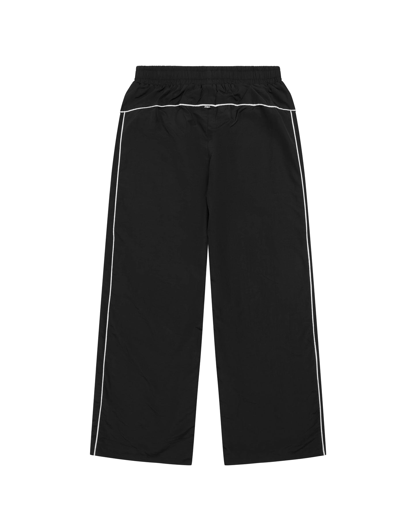 Flat lay back view of STAX. Woven Track Pants in Black