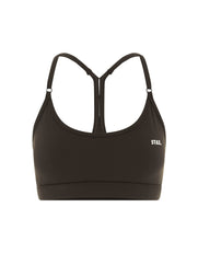 Flat lay front view of STAX. Strappy Crop NANDEX™ in Espresso isolated on a white background  