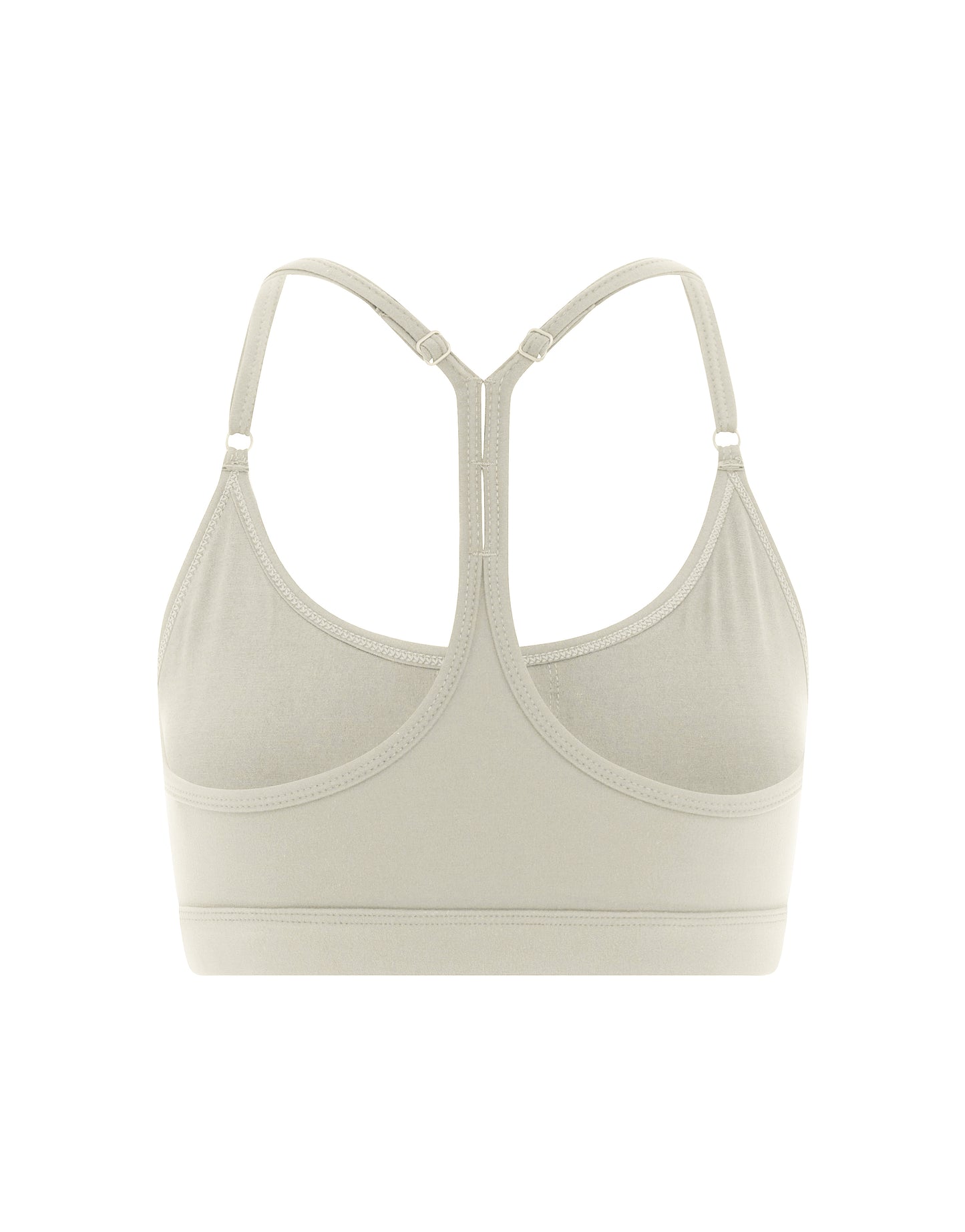 Flat lay back view of STAX. Strappy Crop NANDEX™ in Oat showing small white logo 