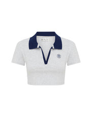 Racquet Club Cropped Polo - Grey Marle