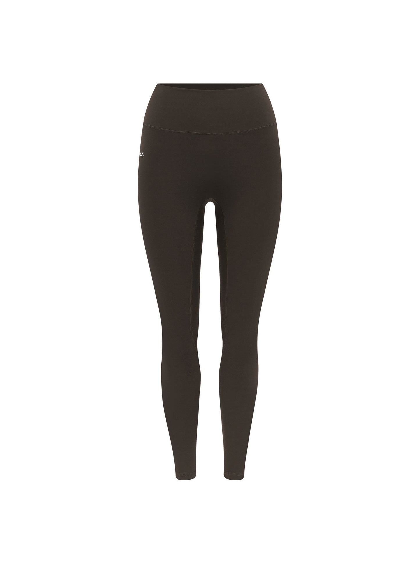 Flat lay front view of STAX. NFS (No Front Seam) 7/8 Tights NANDEX™ in Espresso isolated on a white background  
