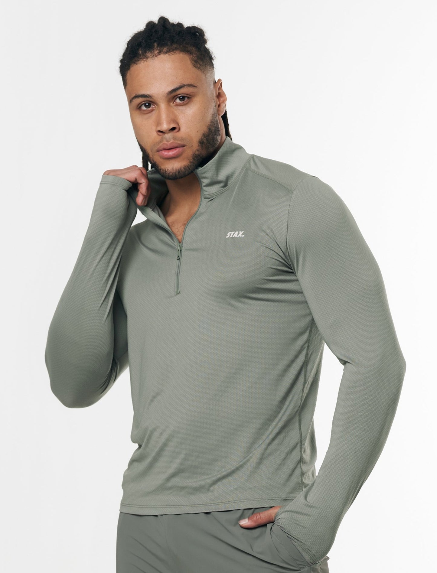 Mens Sport 1/4 Zip Long Sleeve - Sage