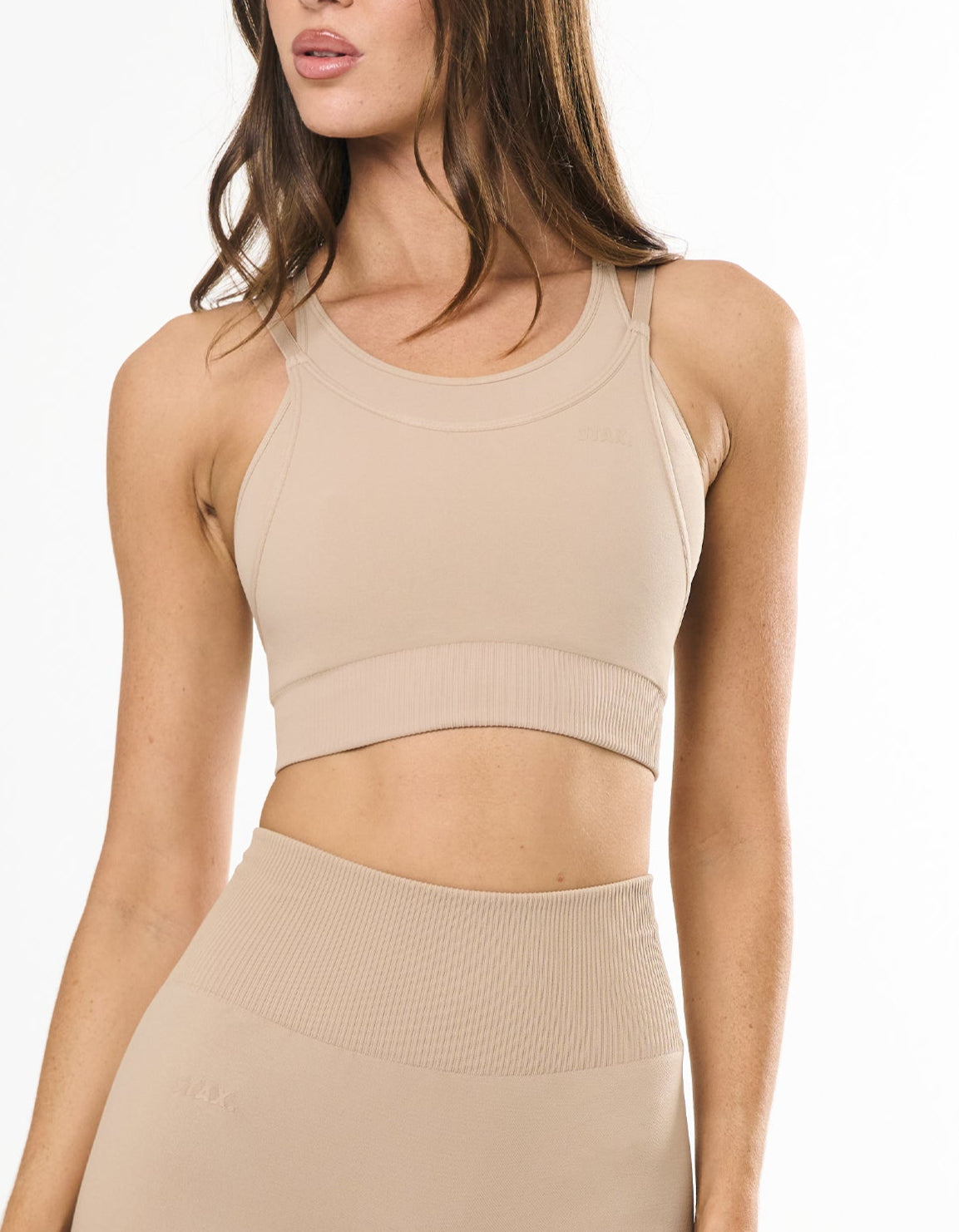 Premium Seamless Layered Crop - Taupe