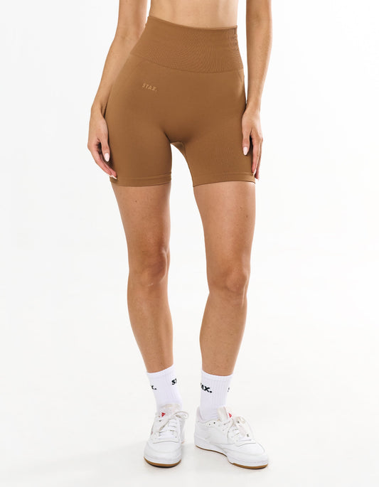 Premium Seamless Midi Bike Shorts - Toffee
