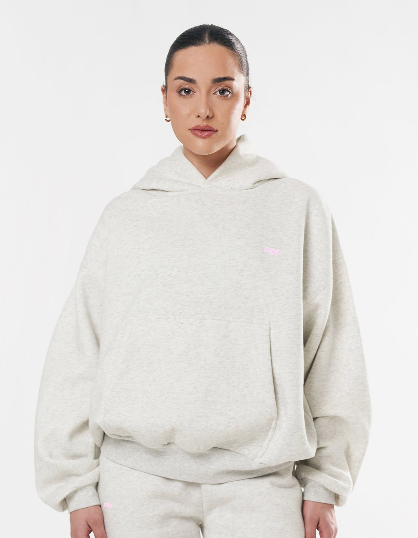 Classic Hoodie - Light Grey/Pink