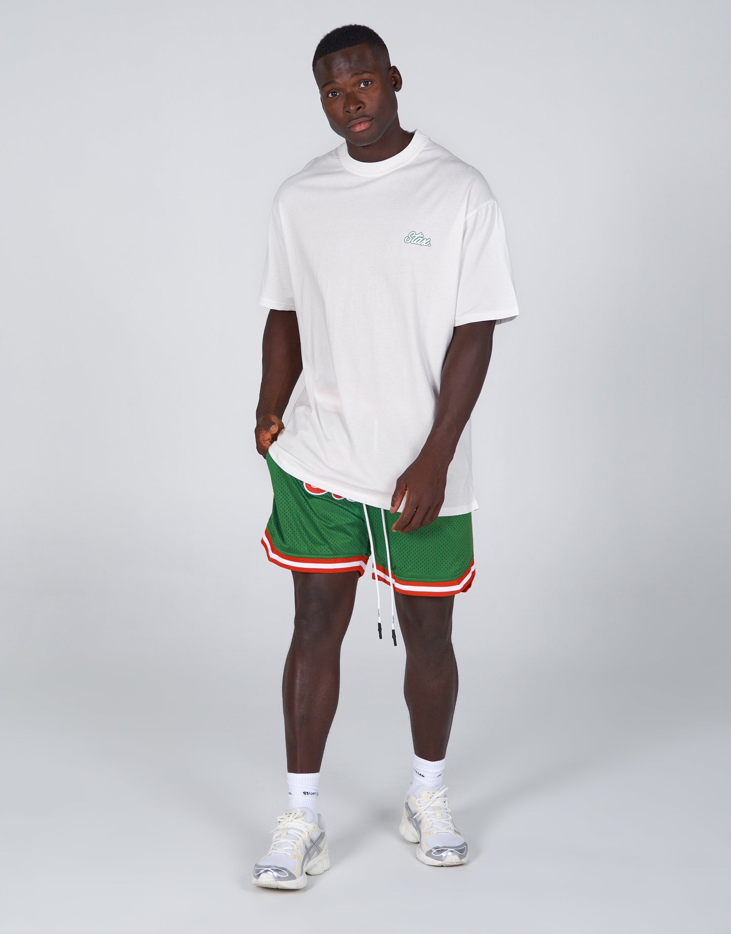 Court Drip Basketball Tee - White & Green