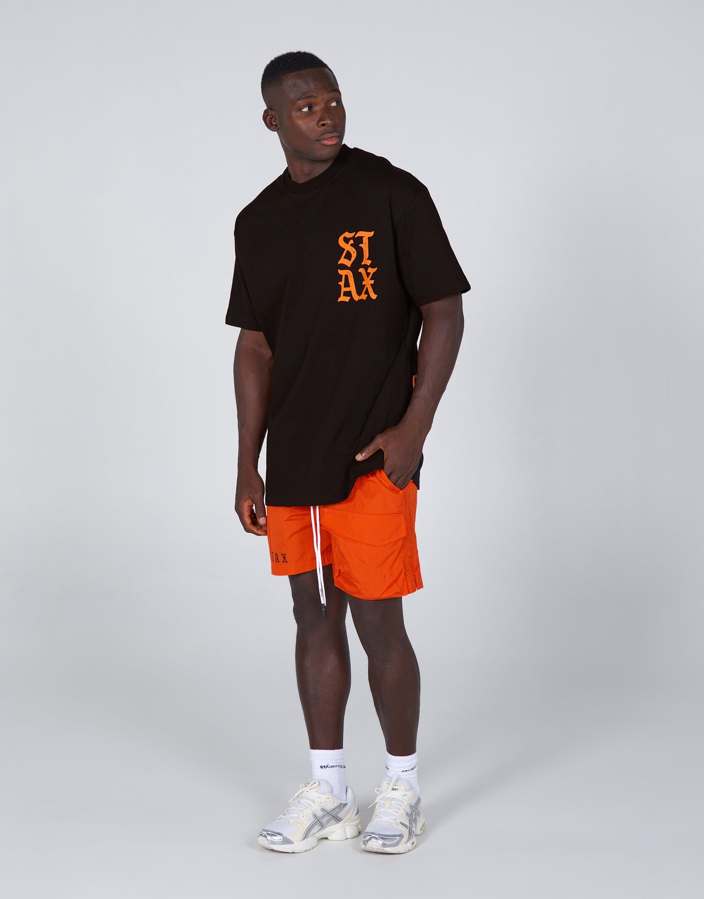 STAX. Old English Mens Nylon Shorts - Orange