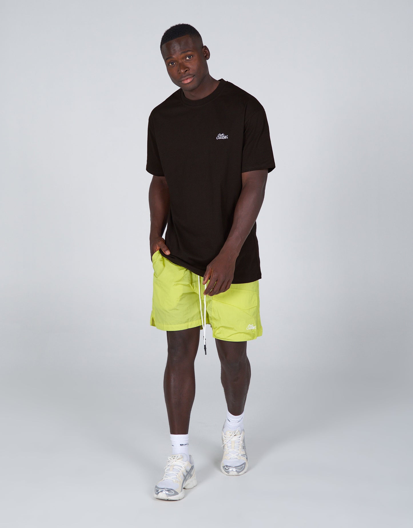 Mens Cursive Nylon Shorts - Sadzi (Lime)