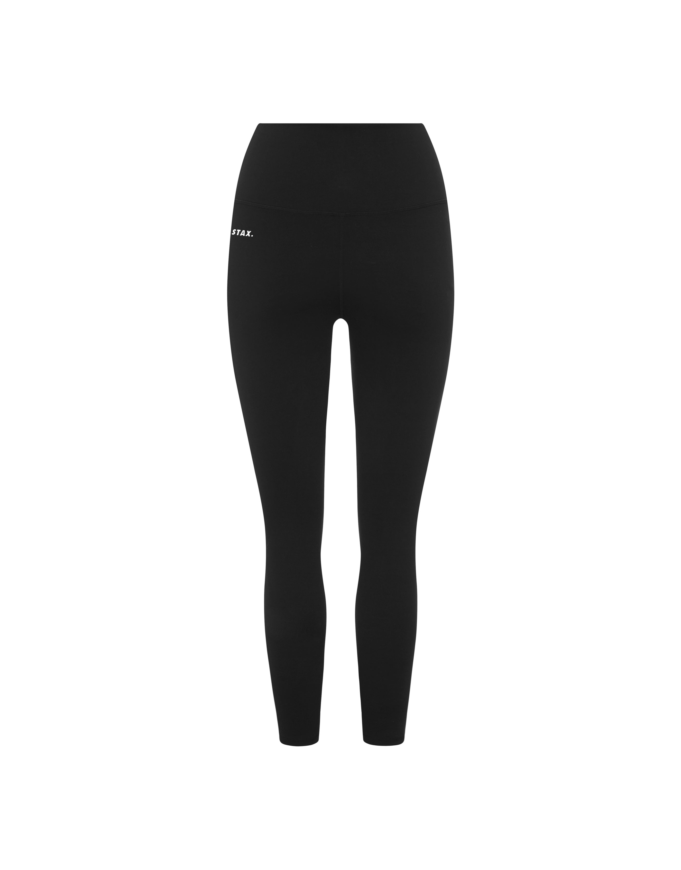 Flat lay front view of STAX. 7/8 black tights