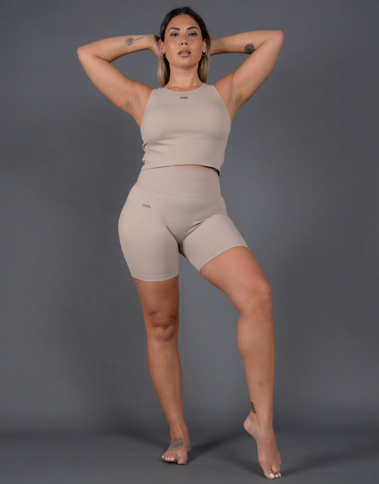 Premium Seamless V5 Cropped Singlet Lounge - Kepler (Beige)