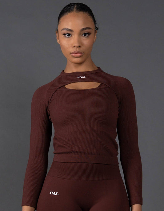 Premium Seamless Cut Out Long Sleeve Lounge V5.1 - Umber
