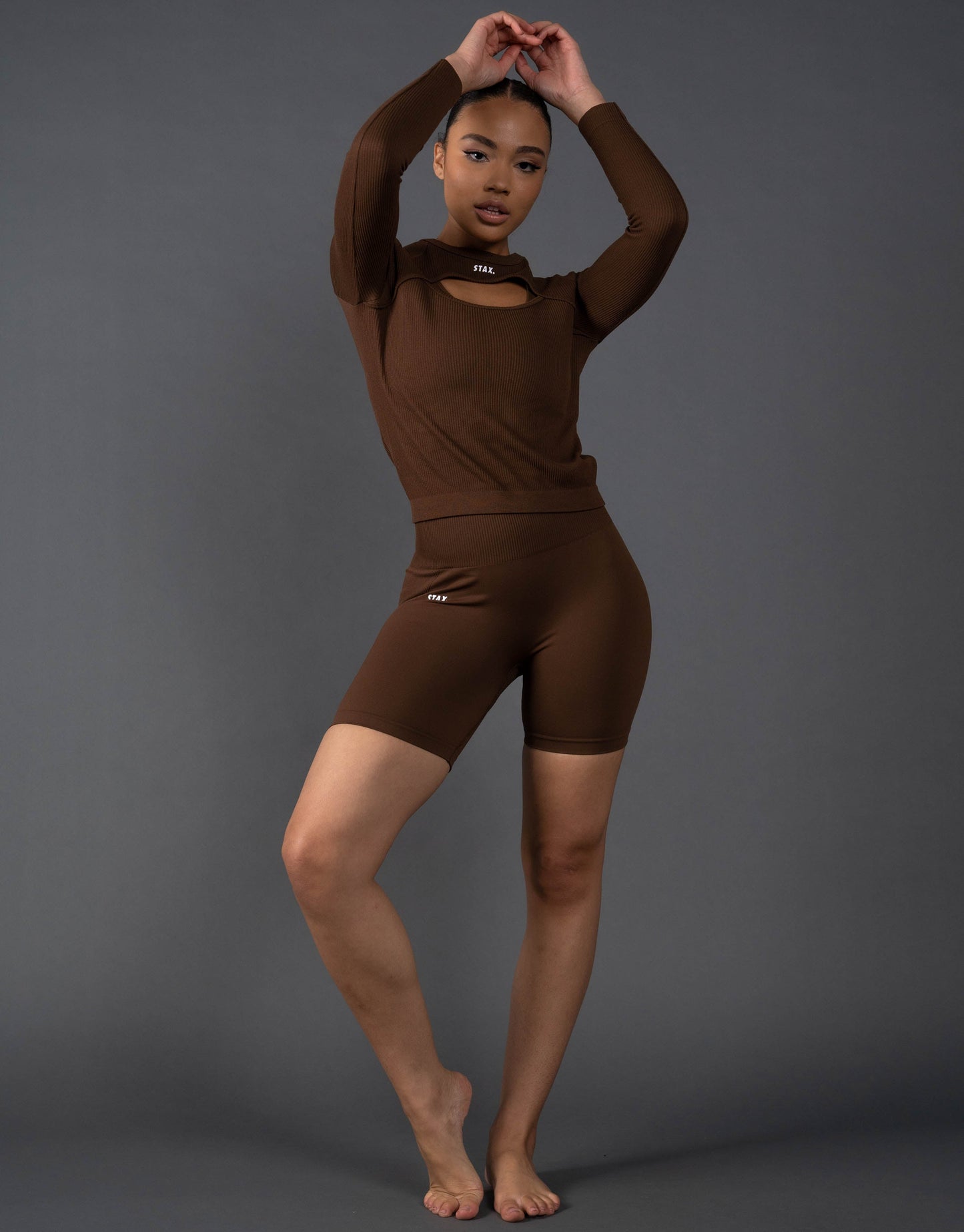 STAX. Premium Seamless V5.1 (Favourites) Cut Out Long Sleeve Lounge - Bark (Dark Brown)