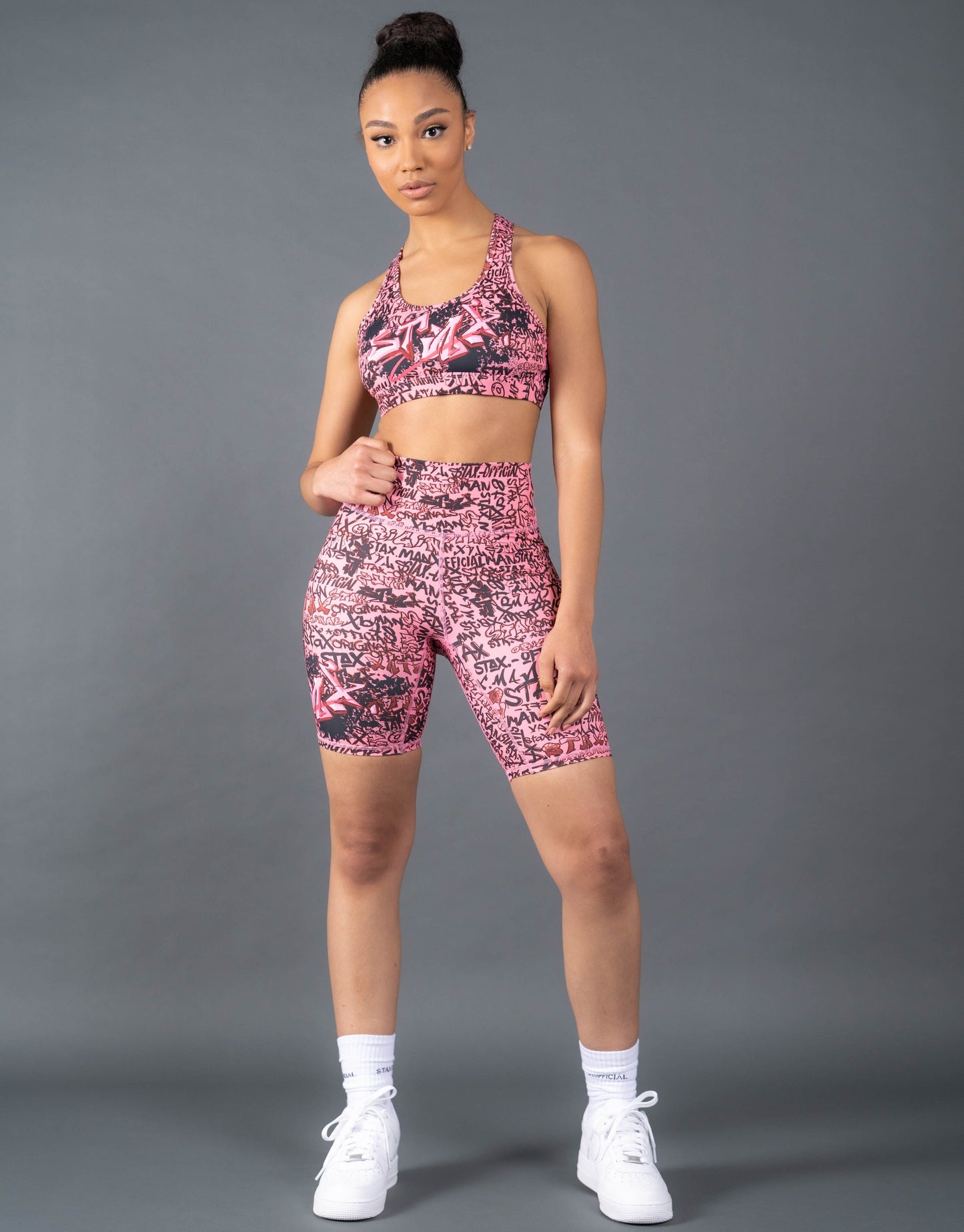 Graffiti Bike Shorts - Pink and Black