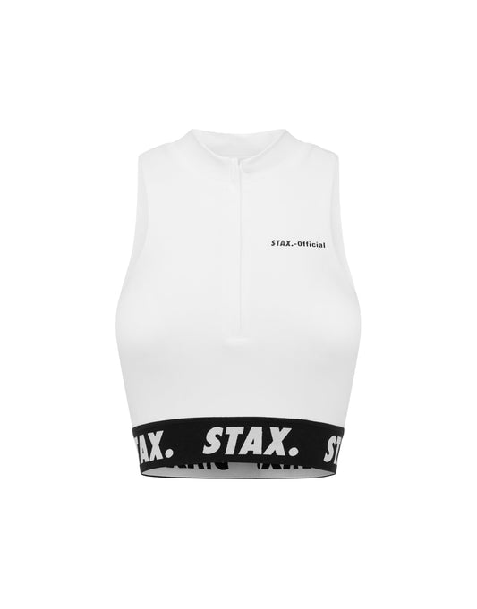 STAX. WB High Neck Zip Tank - White