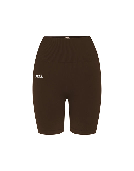 STAX. Premium Seamless V5.1 (Favourites) Midi Bike Shorts - Bark (Dark Brown)