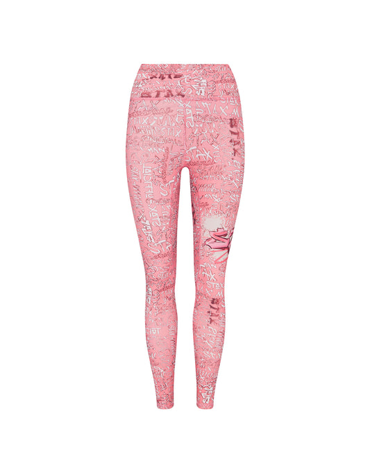 Graffiti Tights Full Length - Pink and White