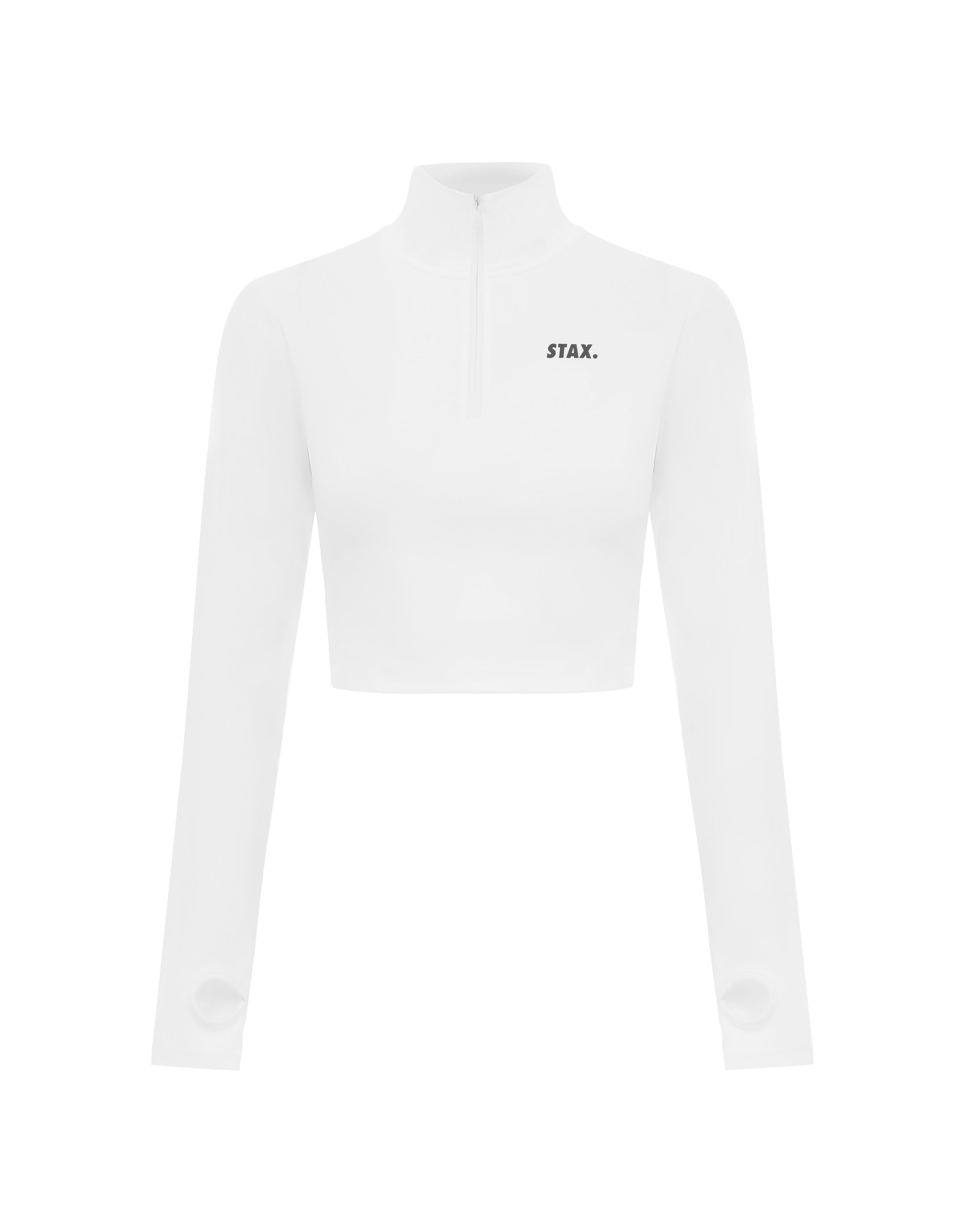 White zip up long sleeve top sale