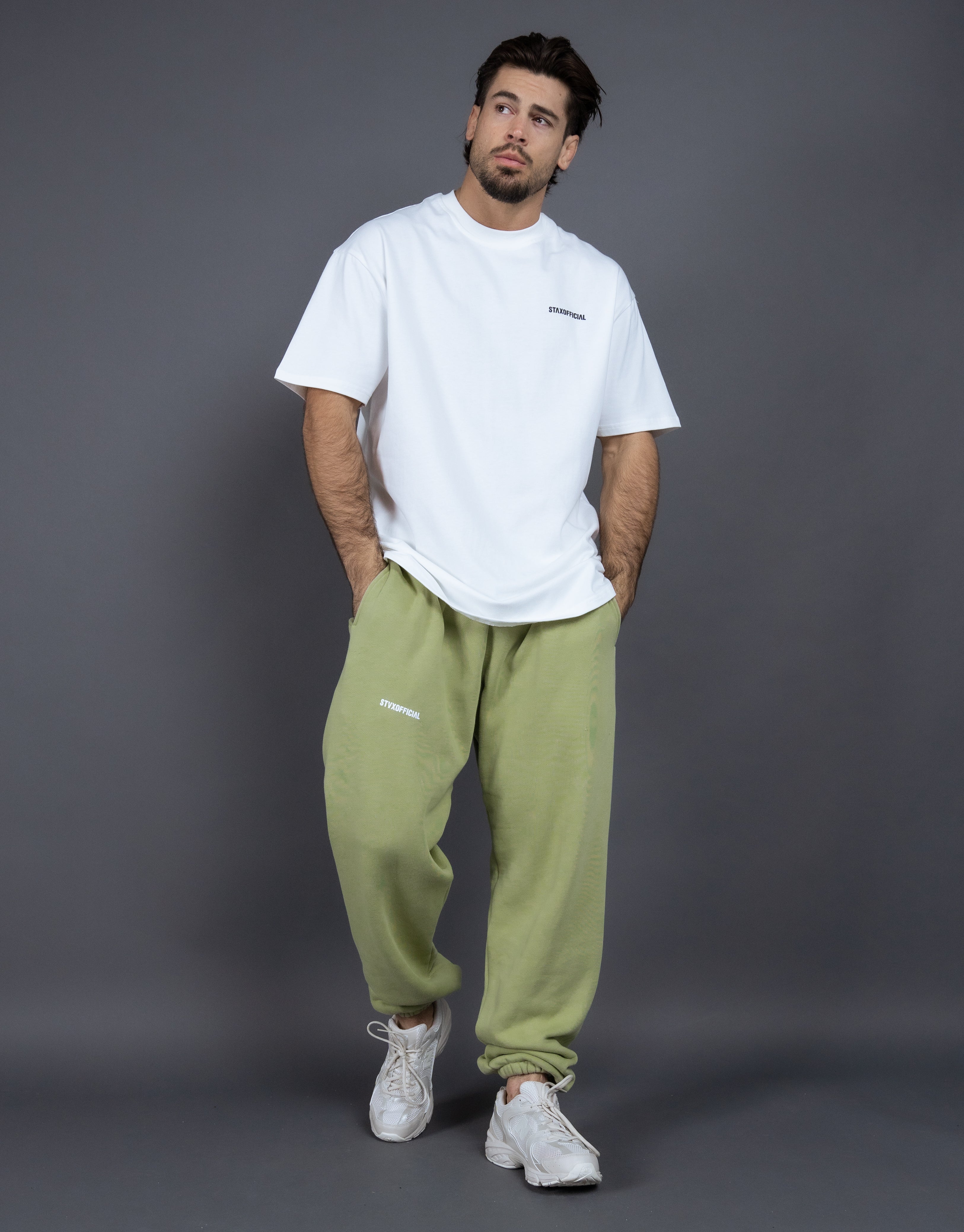 Green and white on sale joggers